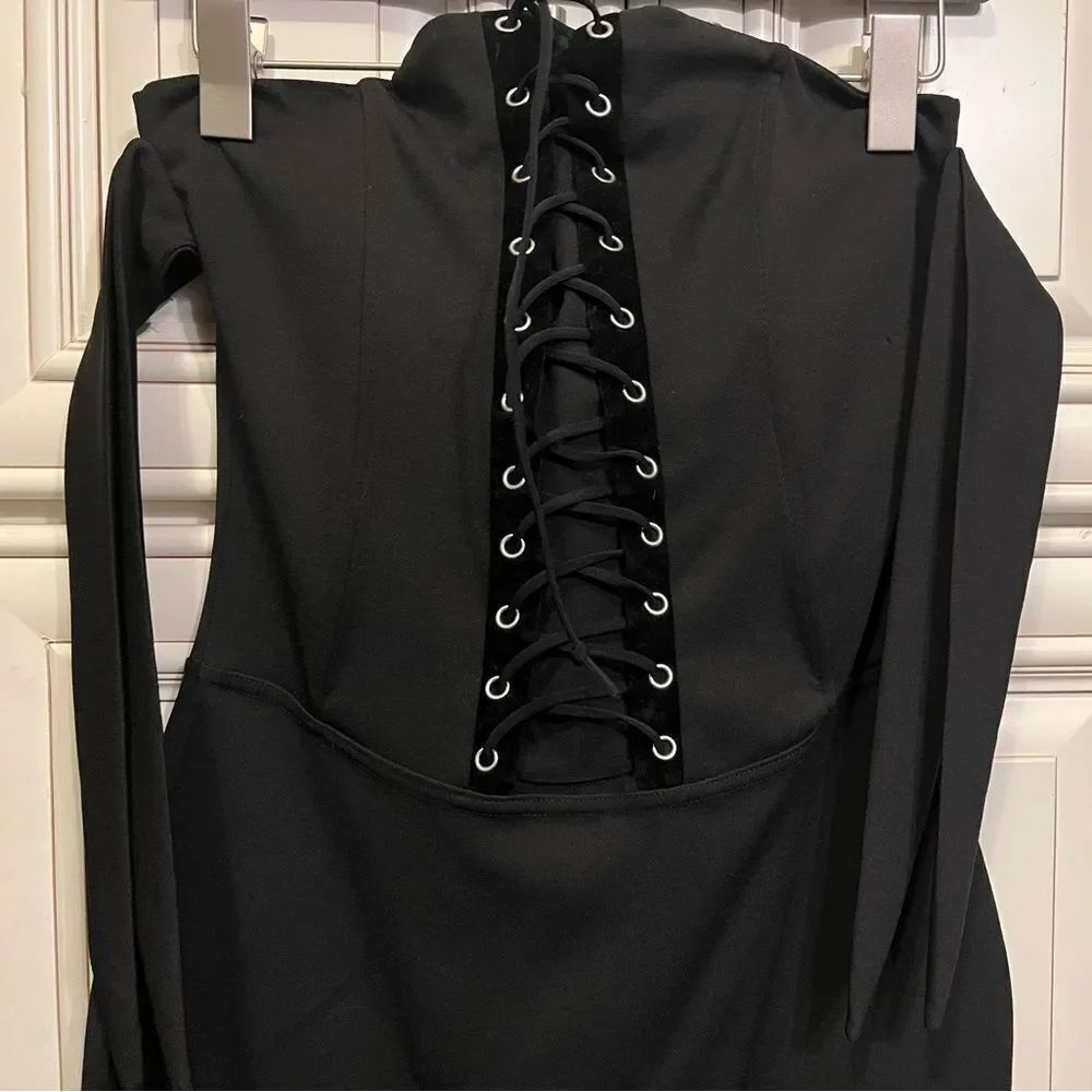 Missguided lace up black & suede mini dress M
